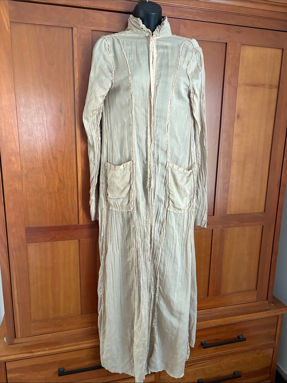 Jaga ankle length  Raw hem  silk blend duster